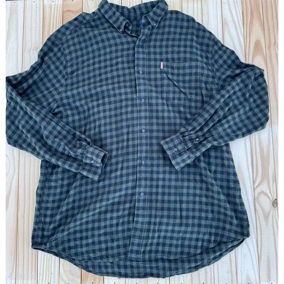 Chaps Flannel Shirt Mens 2XL‎ Dark Green Black Plaid Long Sleeve Pocket Logo - Picture 2 of 11